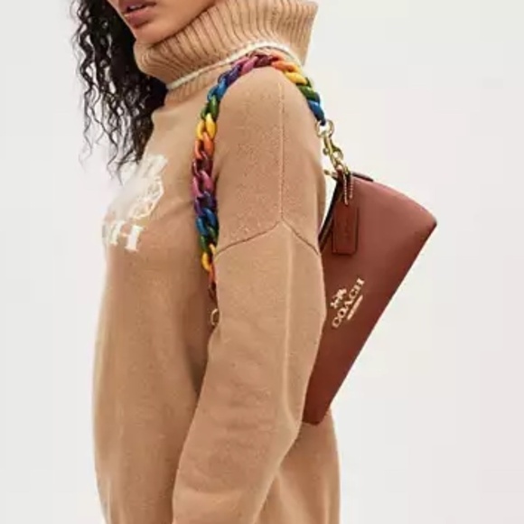 Coach Charlotte Shoulder/Crossbody Bag Brown w Multi Color  Strap NWT - Picture 4 of 12